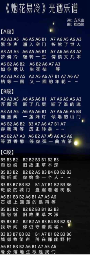 光遇烟花易冷数数字简谱分享