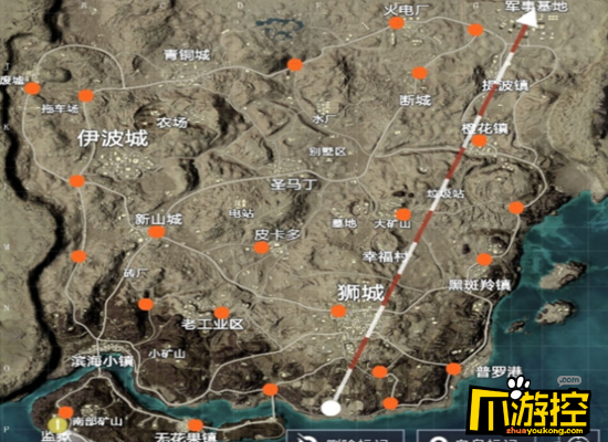 上图中的橙色圈圈都为醉游可能的刷车点,沙漠地图北部新增绿洲区域